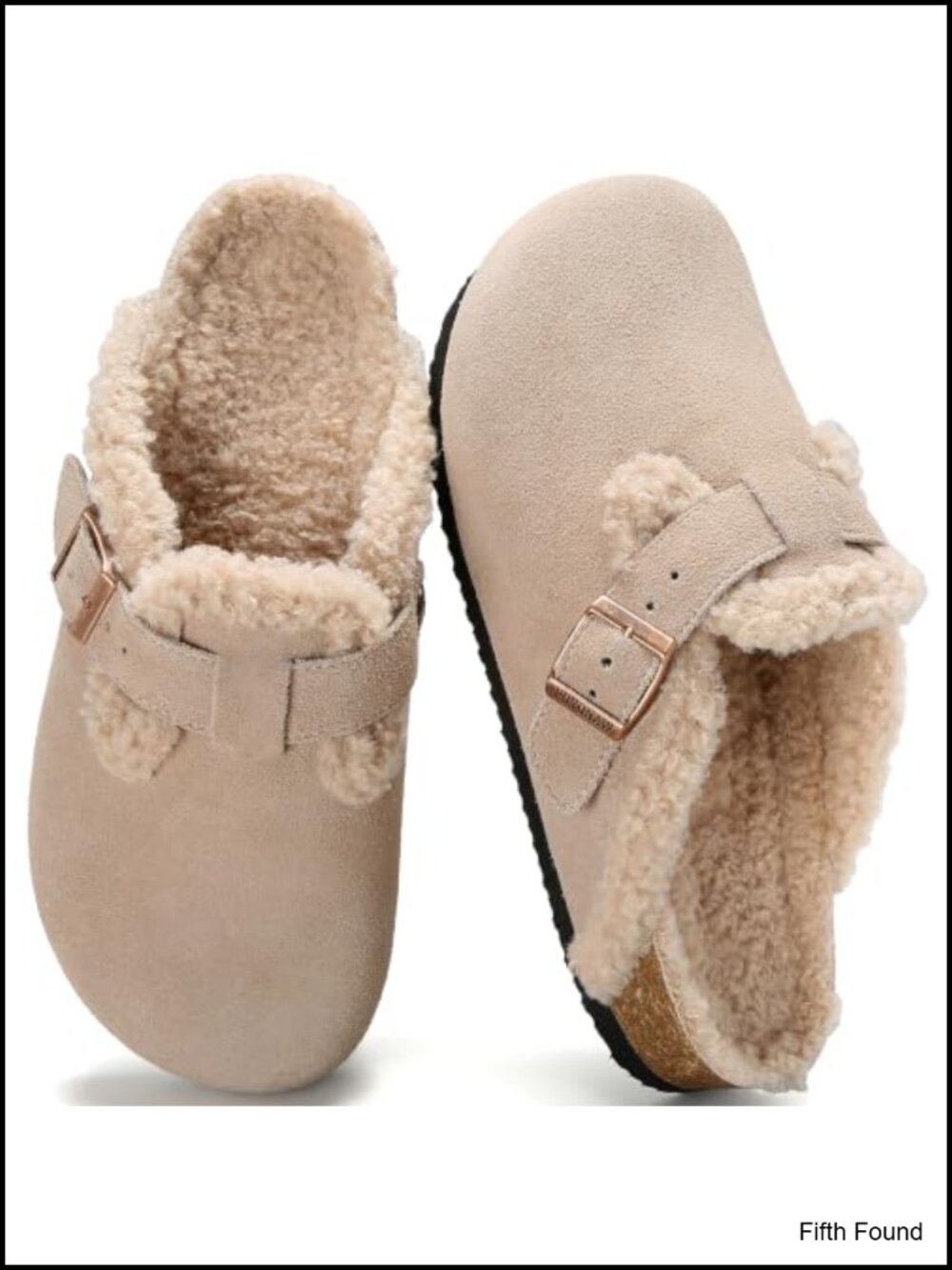 Genuine Leather Suede Clogs Faux Fur Lined Cork Footbed Women's